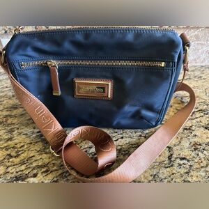 Calvin Klein Navy Crossbody with Brown Logo Strap